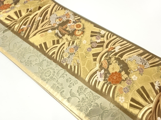 JAPANESE FUKURO OBI / WOVEN FLOWER & BUTTERFLY